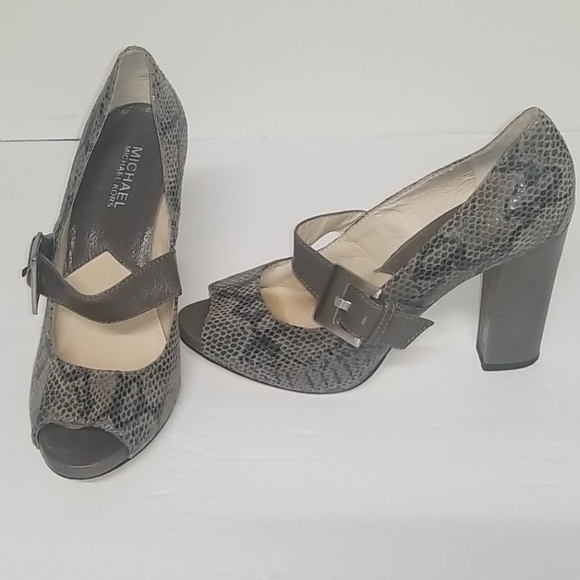 Michael Kors Snakeskin Open-Toe Block Heels - Picture 2 of 6